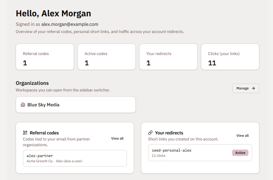 Account home dashboard